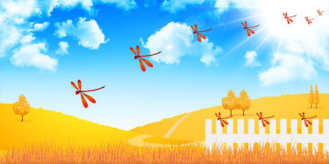 秋　赤とんぼ　背景 © J BOY