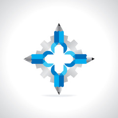 creative pencil with spanner and gear vector 
