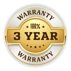 Gold round 3 year warranty  vector badge on white background