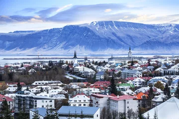 Foto op Plexiglas Beautiful aerial view of Reykjavik city, Iceland. © pipop_b