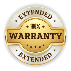 Gold round extended warranty vector badge on white background