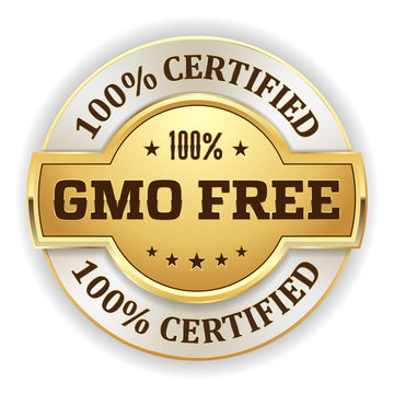 Gold round gmo free vector badge on white background