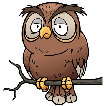 Vector illustration of Cartoon owl sitting on tree branch