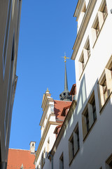 Skyline of buildings of Kanzleigasschen Street in Dresden, Saxon