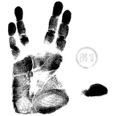 Black print of a hand on a white background. Vector illustration