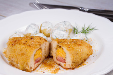 Chicken Breasts Stuffed with Cheese and Ham