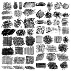 vector set of ink lines, set of hand drawn textures, scribbles of pen, hatching, scratch - obrazy, fototapety, plakaty