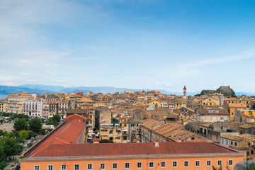 view on the Corfu town with St. Spyridon church and Fortress,  Kerkyra, Corfu island, Greece.
