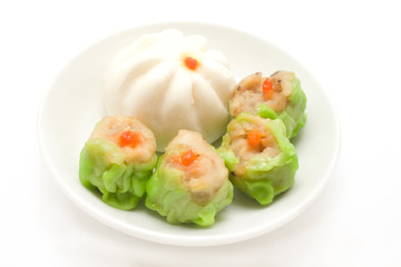 Steamed dumpling and dumpling on white background
