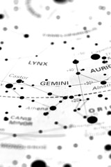 Gemini star map zodiac.
Star sign Gemini on an astronomy star map.