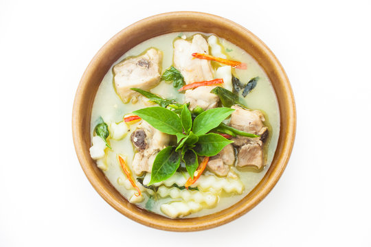Green Curry With Chicken isolated on white background