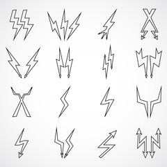 Lightning flat icon set. Made of line. Vector illustration.