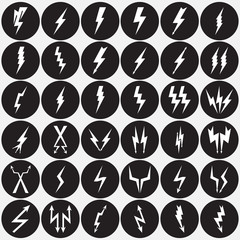 Lightning flat icons set of 36. Vector illustration.