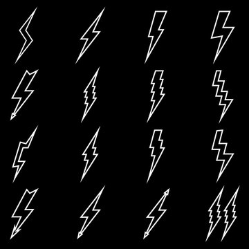 Lightning flat icon set. Vector illustration.