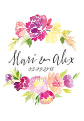 Watercolor greeting card flowers.