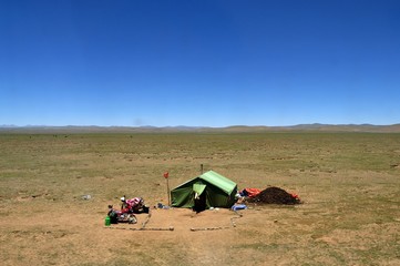 camping in the middle of the dessert in Tibet China
