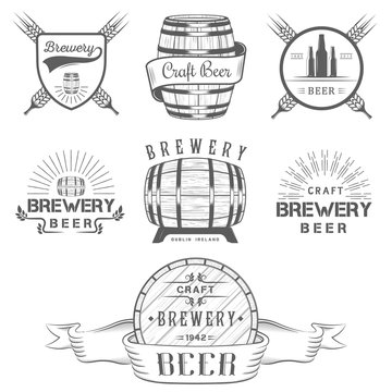 Vintage craft beer brewery logo, badge emblems, labels and design elements on a white background