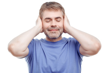 Naklejka premium Nice man keeping eyes closed. 