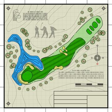 Golf course layout blueprint drawing