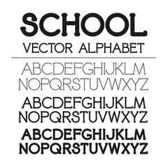School Vector Alphabet Set. Dark serif font on white background. light, regular and bold versions included.