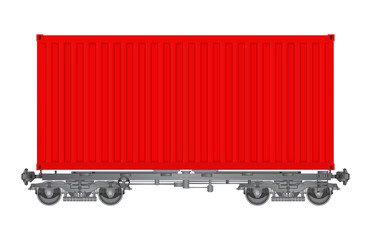Rail car with red Shipping container.
