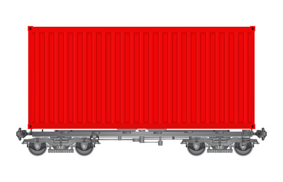 Rail Car With Red Shipping Container.