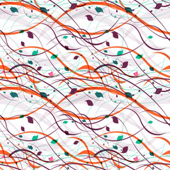 Floral seamless pattern. Abstract waves with leaves, eco nature