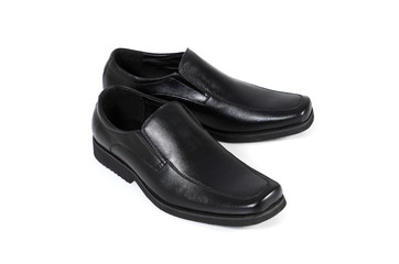 Black leather mens shoes isolated on white background
