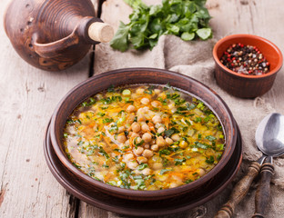 Chickpea soup.selective focus