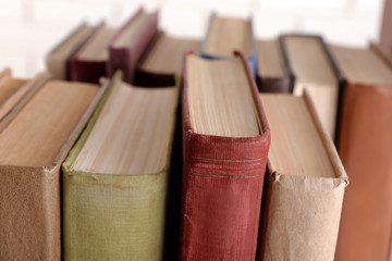 Heap of old books close up
