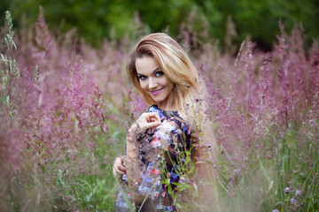 Beauty  girl alone with nature, freedom concept  , blond women