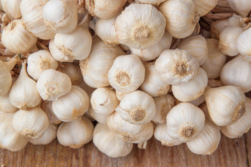 garlic on wooden background 