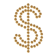 Dollar symbols collected from granules of brown dry pet (cat or