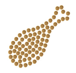 Chicken leg collected from granules of brown dry pet (cat or dog