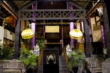 Entrance of the Flora Hotel in Kuta, Bali, with traditional balinese decorations