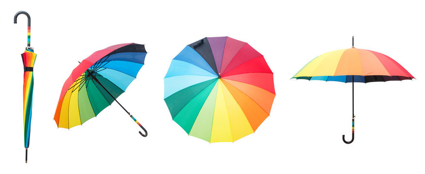 Colorful umbrellas isolated on a white background.