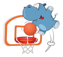 A little hippo basketball player cartoon