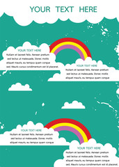 retro grunge background with white cloud and rainbow with place