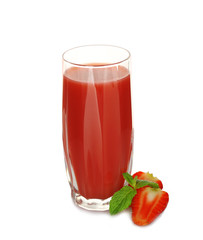 Glass of fresh strawberry juice isolated on white