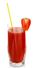 Glass of fresh strawberry juice isolated on white