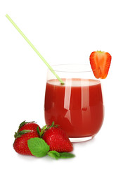 Glass of fresh strawberry juice isolated on white