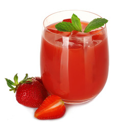 Glass of fresh strawberry juice isolated on white