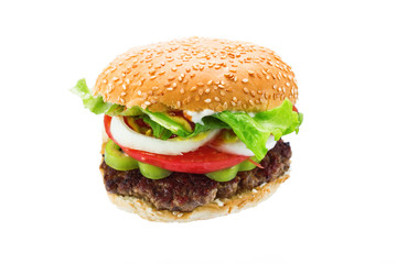 Big hamburger isolated on a white background