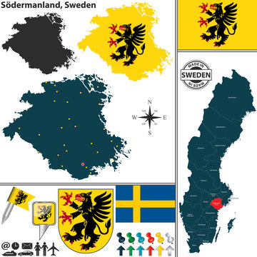 Map of Sodermanland, Sweden