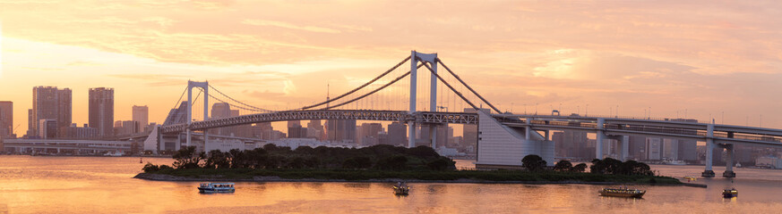 Fototapeta na wymiar Panorama of Rainbow bridge and Tokyo bay, Japan