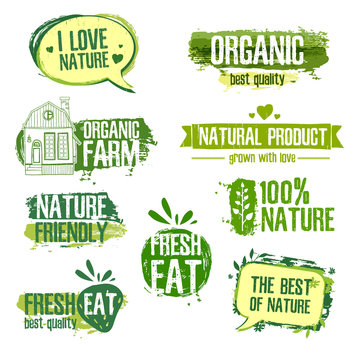 Set of logos, stamps, badges, labels for natural products, farms