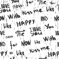 Monochrome seamless pattern with words, phrases and grange