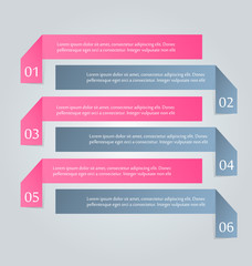 Business infographics tabs template for presentation, education, web design, banner, brochure, flyer. Pink and grey colors. Vector illustration.