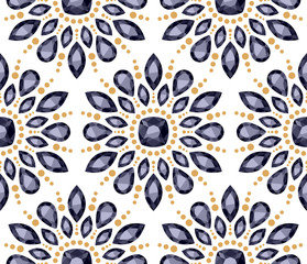 Colorful gemstones round rosettes seamless pattern.
