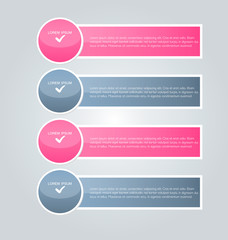 Business infographics tabs template for presentation, education, web design, banner, brochure, flyer. Pink and grey colors. Vector illustration.